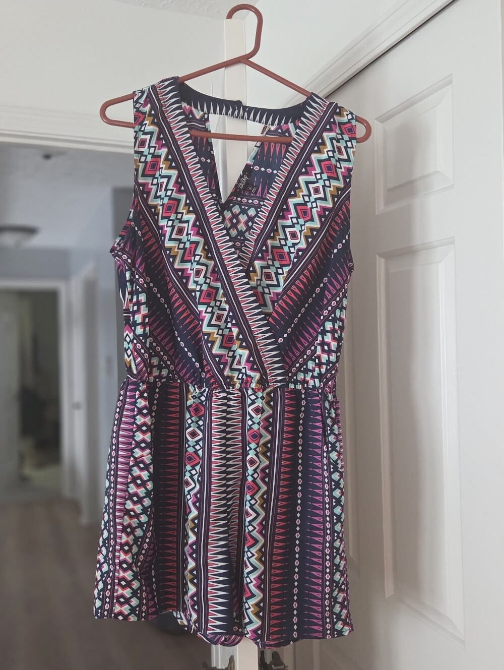 Sleeveless Pink & Black Aztec Print Romper